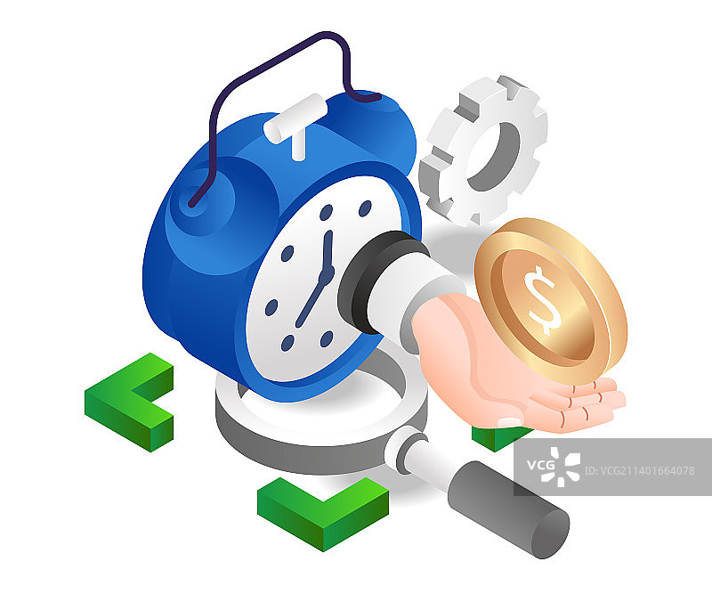 双手接收带有提醒时钟的钱图片素材