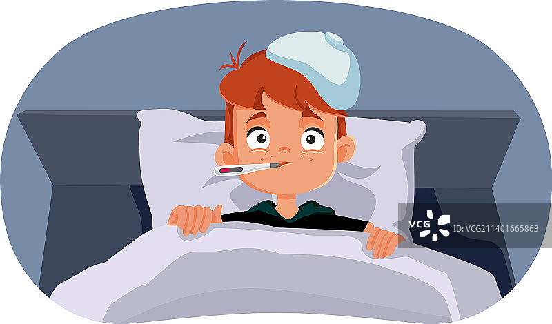 发高烧的生病儿童卡通图片素材