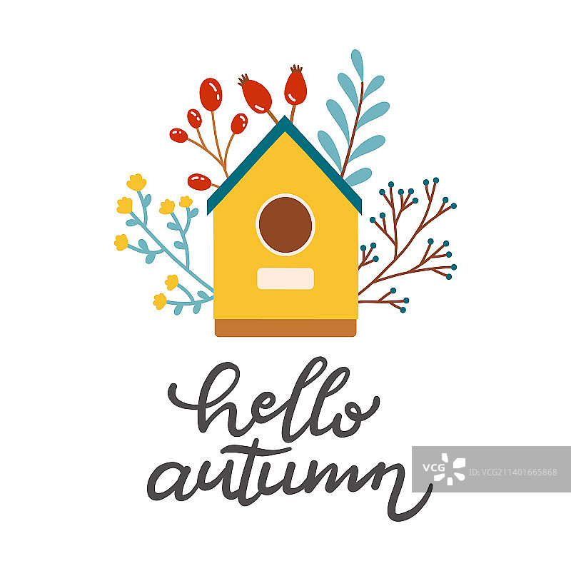 你好秋天鸟屋秋季元素图片素材