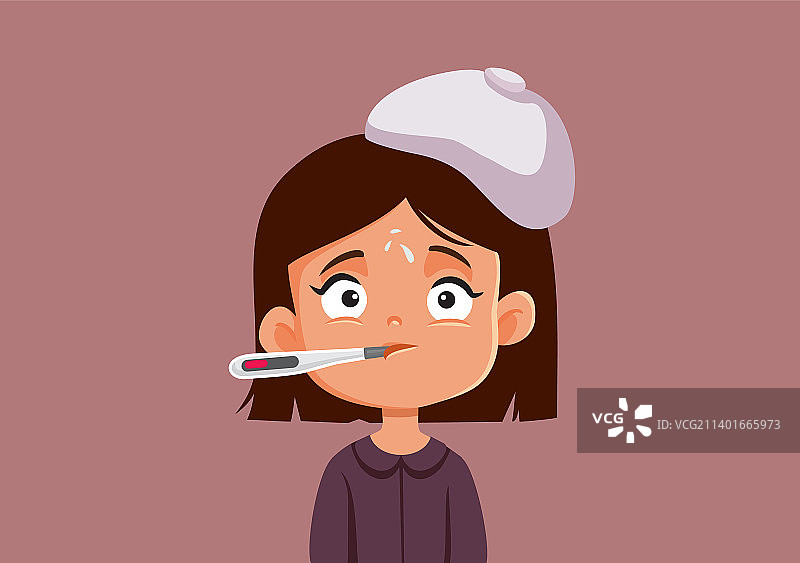 小女孩发高烧，感觉不舒服图片素材