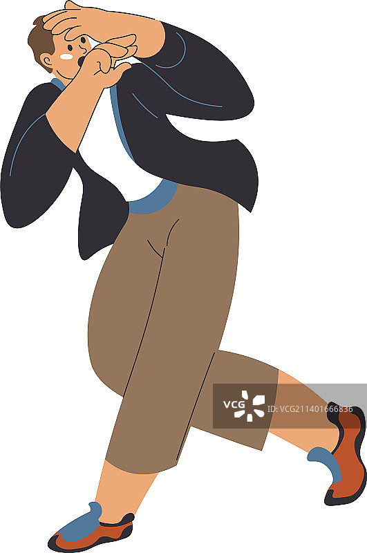 害怕奔跑中藏头的男性角色图片素材