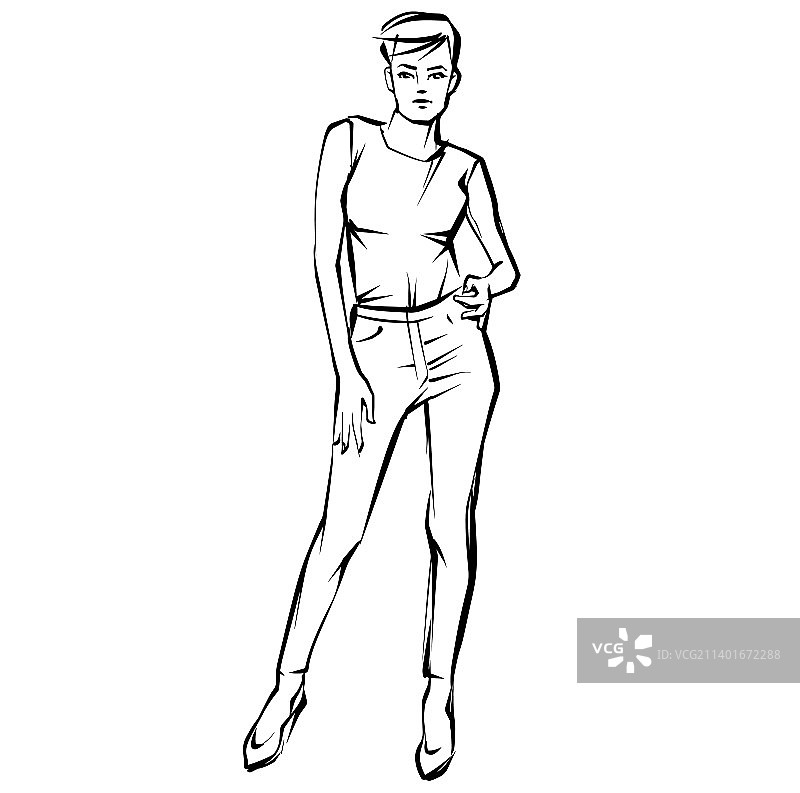 手绘时尚女性模特图片素材