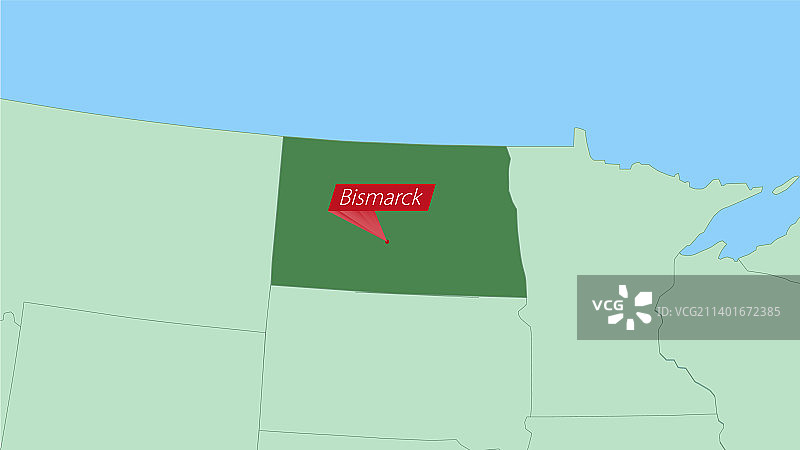 北达科他州地图与首都定位图片素材