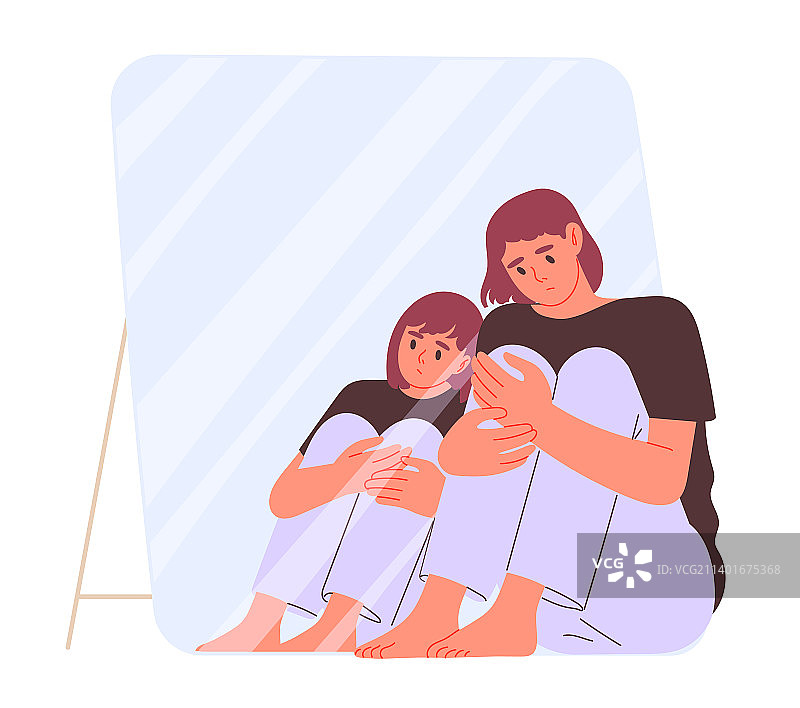 镜子中反映的成年人形象图片素材