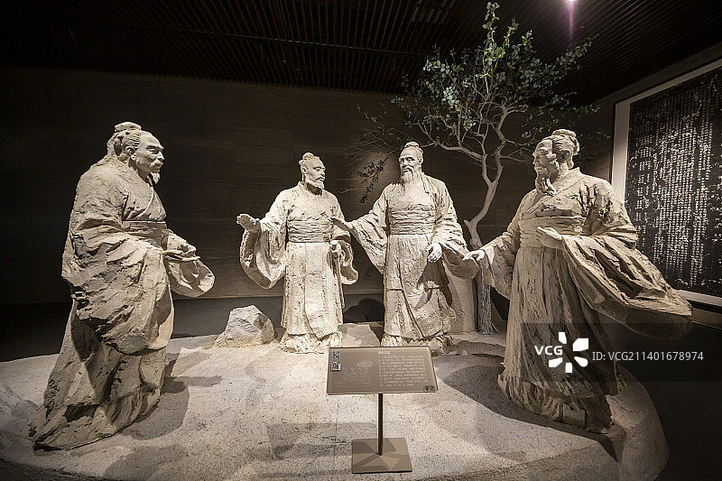 山东济宁孔子博物馆：孔子观明堂（讲孔子和子路、子贡、颜回同登鲁国北部农山，三弟子各谈自己志向的故事）图片素材