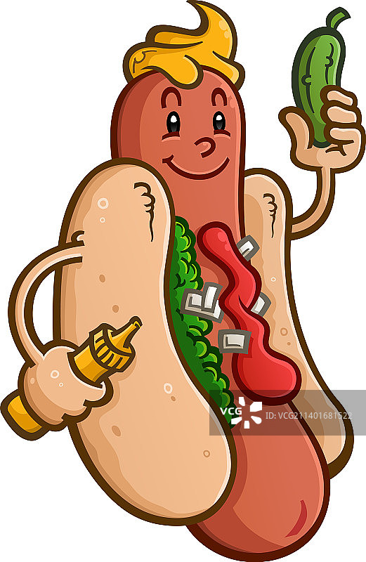 手持芥末和泡菜的热狗图片素材