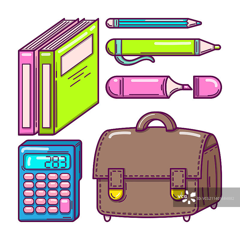 一套色彩鲜艳的学校文具图片素材