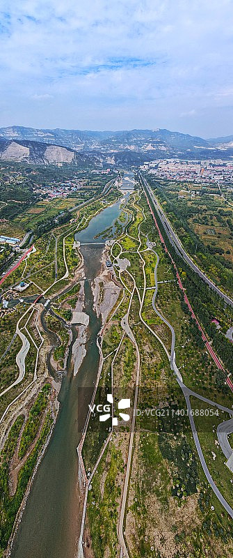 航拍如画的山西汾河图片素材