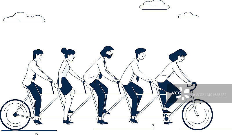 商务人士同骑双人自行车，团队合作图片素材