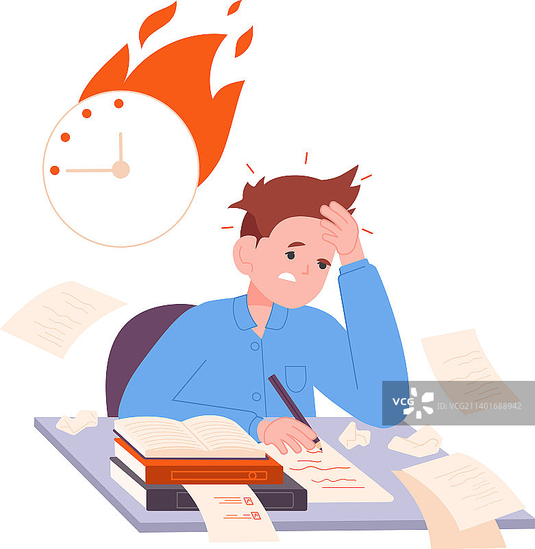 艰苦的考试准备吓坏了学生的准备图片素材