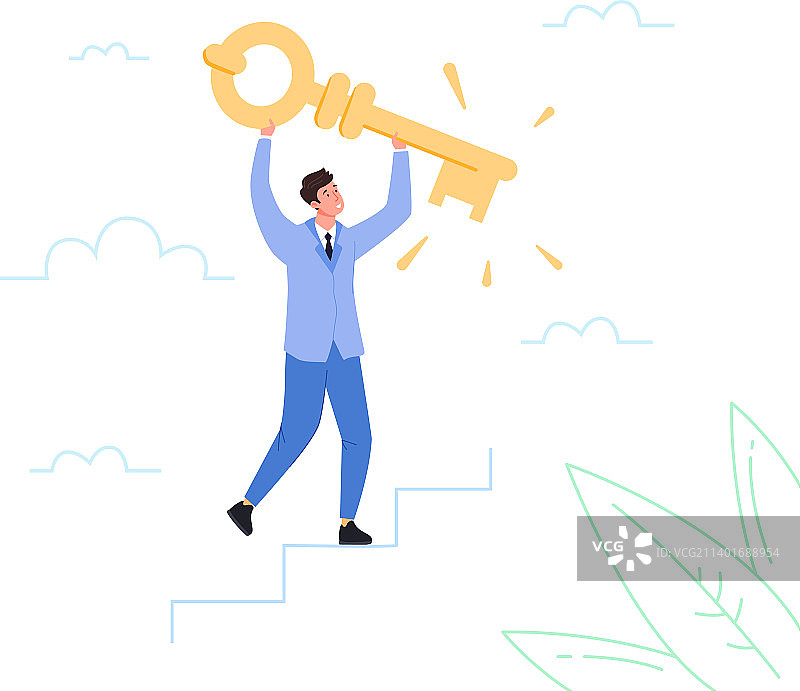 拥有金钥匙的快乐职业专家商人图片素材