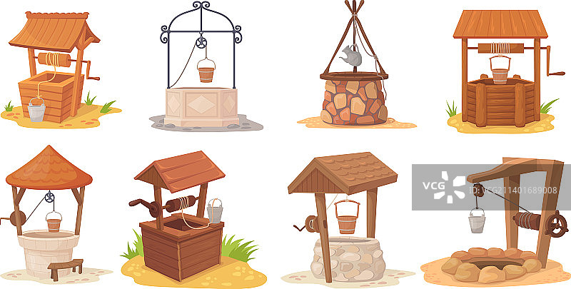 卡通水井木制和石制旧乡村井图片素材