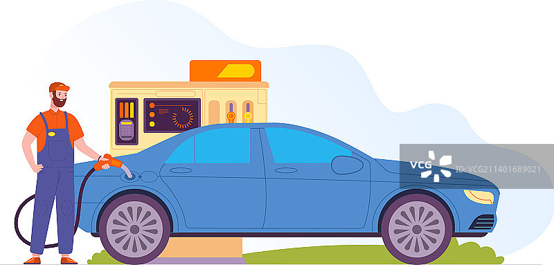 工人在加油站为汽车加油图片素材