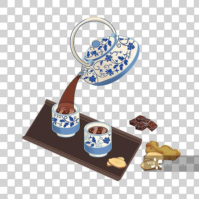 一壶红糖姜茶国风线性插画免抠元素图片素材