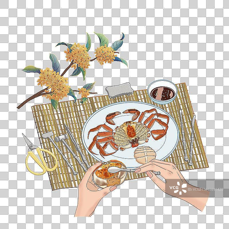文吃大闸蟹国风线性插画免抠元素图片素材