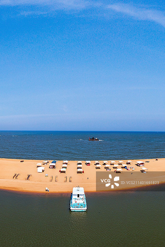 海南省琼海市博鳌镇万泉河入海口 玉带滩景区航拍图片素材