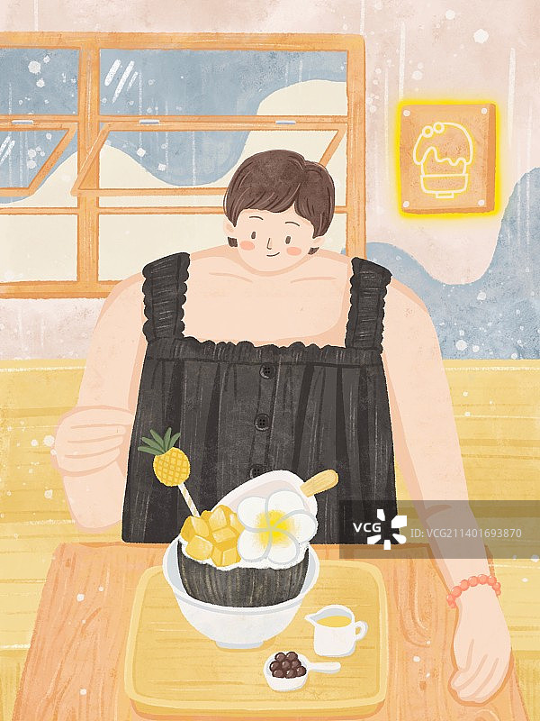 可爱吃刨冰的女孩图片素材