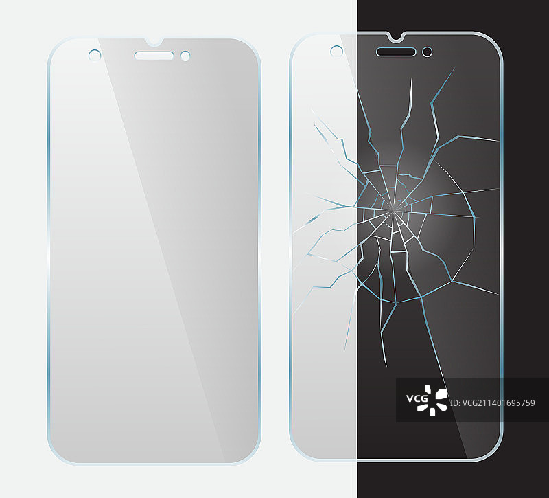 逼真的碎屏保护膜套装图片素材
