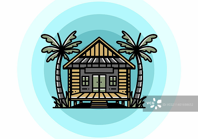 海滩木屋徽章设计图片素材