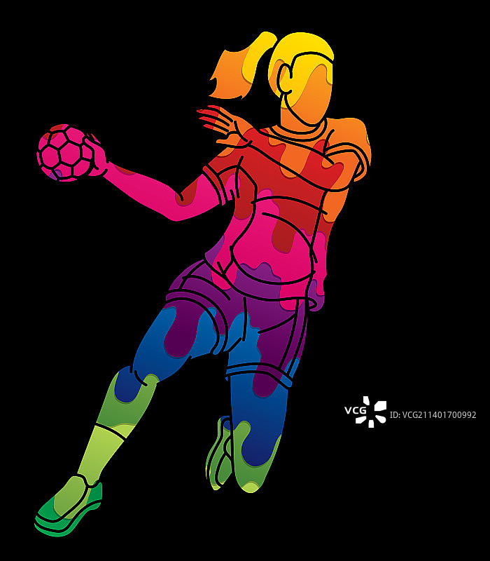 手球运动女子运动员卡通图形图片素材