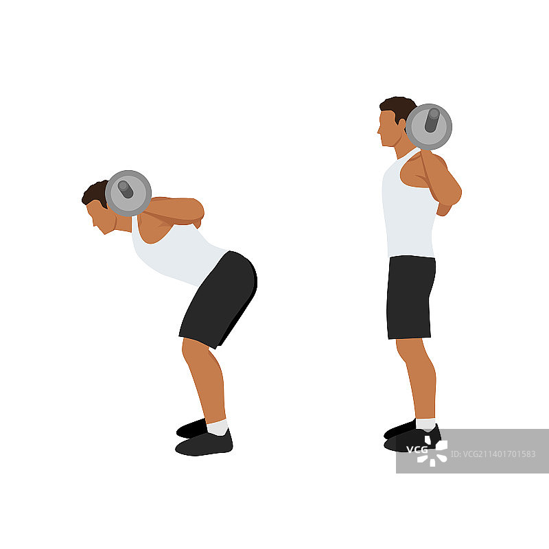 男人做杠铃早安式运动图片素材