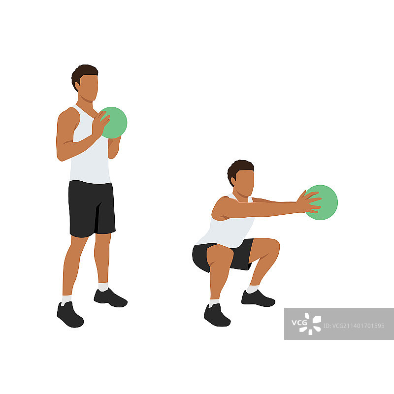 男人做药球深蹲和伸展运动图片素材