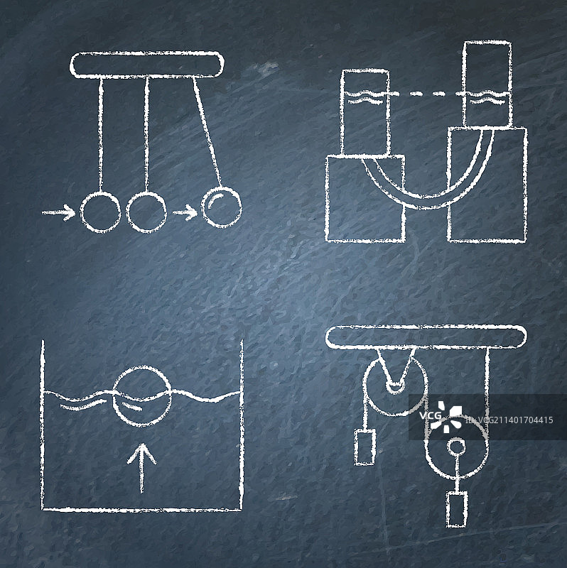 黑板上的物理图标集图片素材