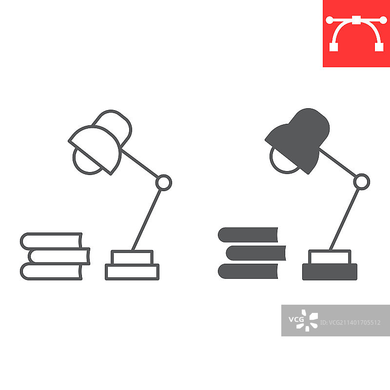 带书本的台灯线性图标图片素材