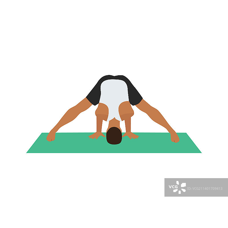 男人做Prasarita Padottanasana姿势图片素材