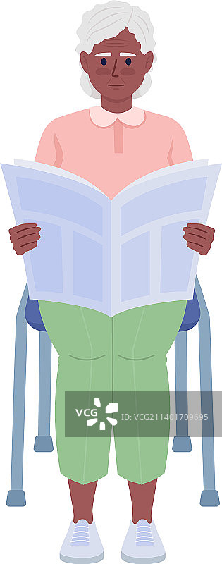 阅读报纸的扁平风老年妇女图片素材