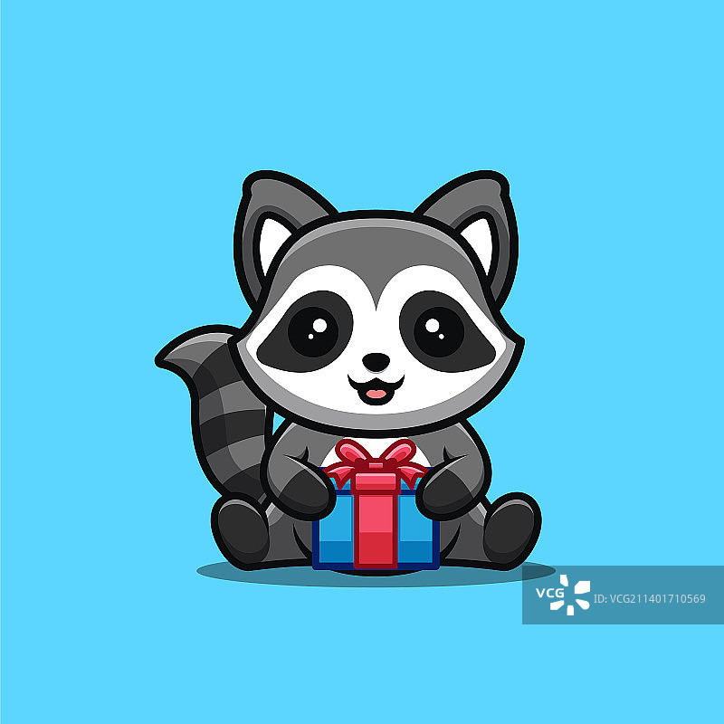 坐着拿礼品盒的可爱浣熊创意设计图片素材