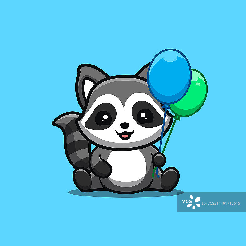 坐着拿气球的可爱创意卡哇伊浣熊图片素材