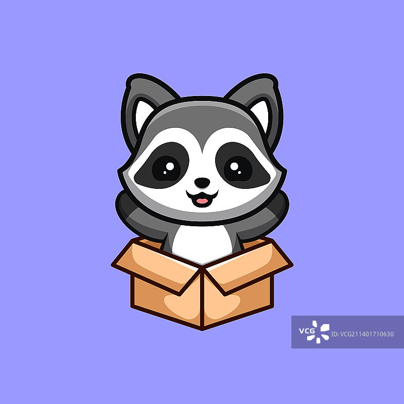 从盒子探出身子的可爱卡通浣熊图片素材
