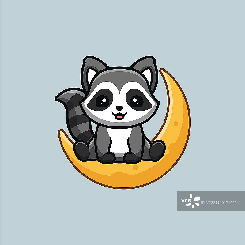 浣熊坐在月亮上可爱创意卡通图片素材