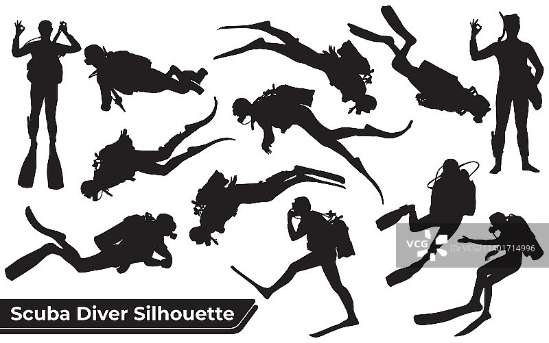 水肺潜水员剪影素材合集图片素材