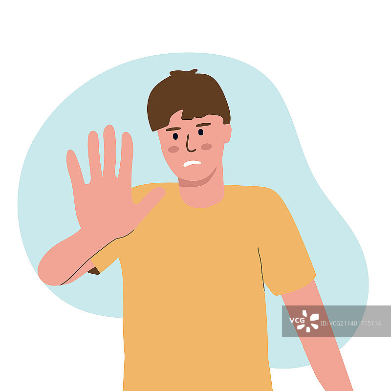 受惊的男人伸手阻止图片素材