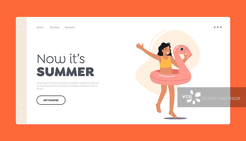 夏季着陆页模板：快乐的小女孩图片素材