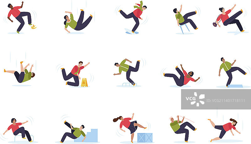 人物跌倒扁平化合集图片素材
