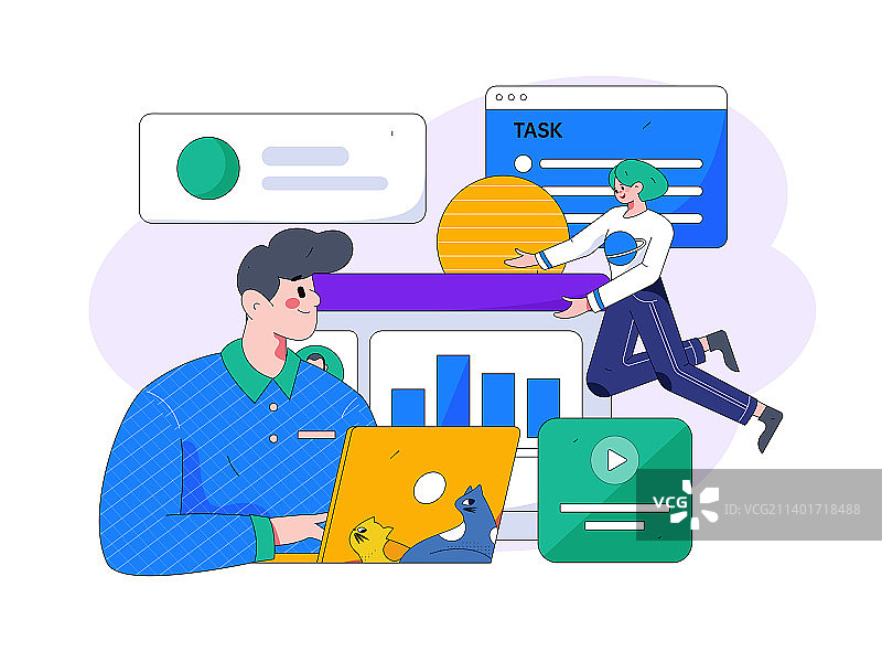 科技让工作更高效扁平矢量概念运营插画图片素材