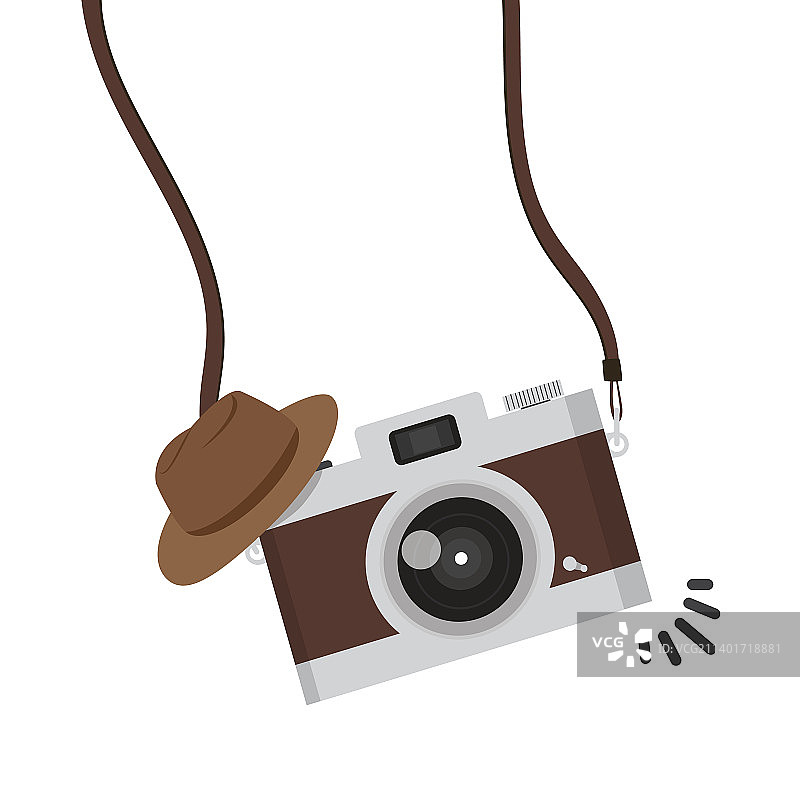 悬挂的相机与帽子图片素材