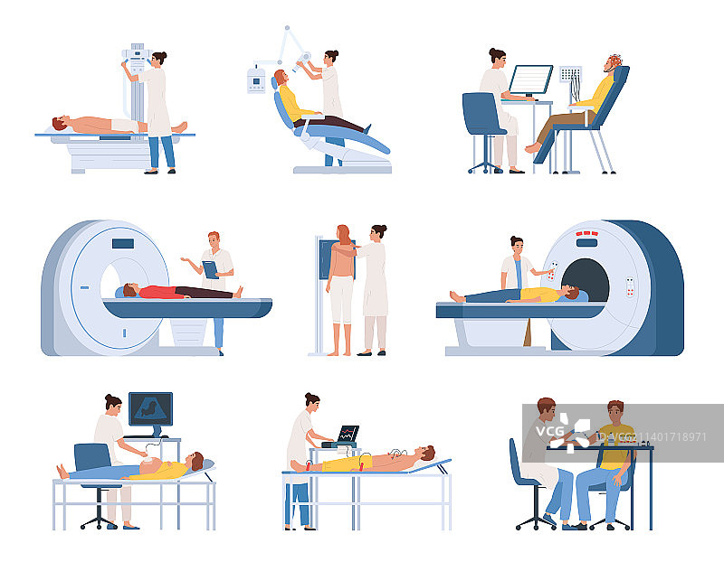 医疗诊断设备扁平图标集图片素材