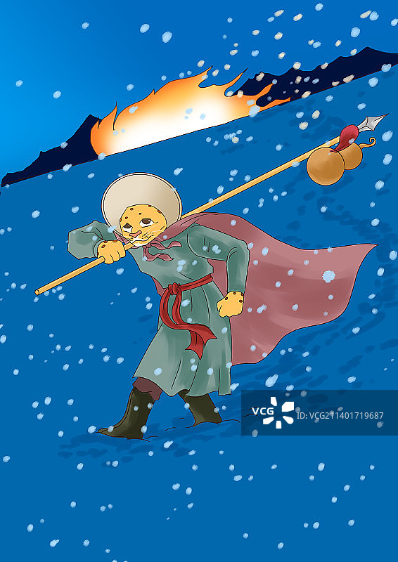 传统文学四大名著水浒传豹子头林冲风雪山神庙创意插画图片素材