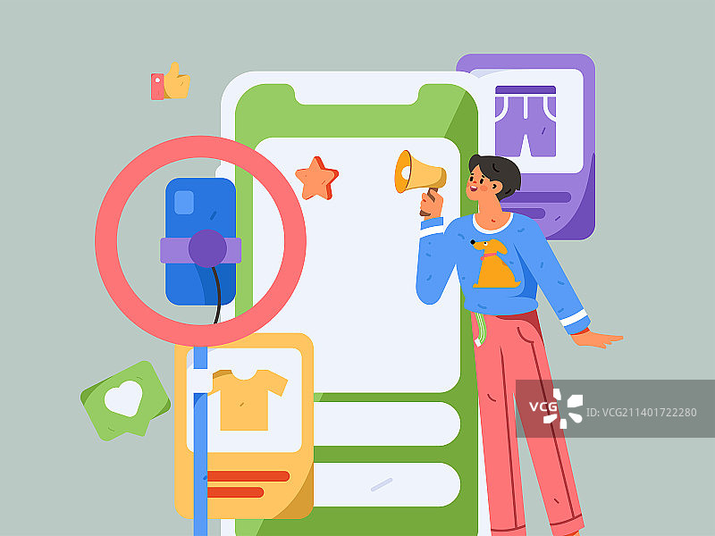 直播带货的网红电商人物矢量互联网插画图片素材