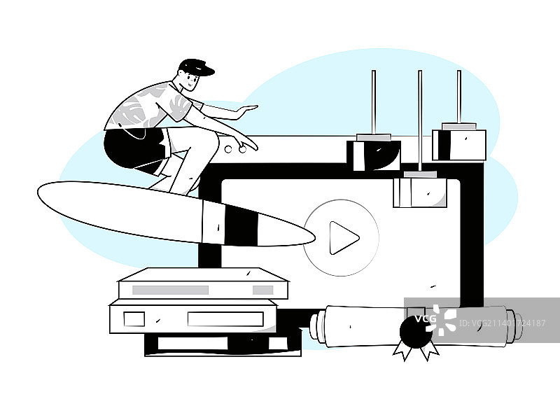 通过网课远程进行在线教育扁平矢量概念运营插画图片素材