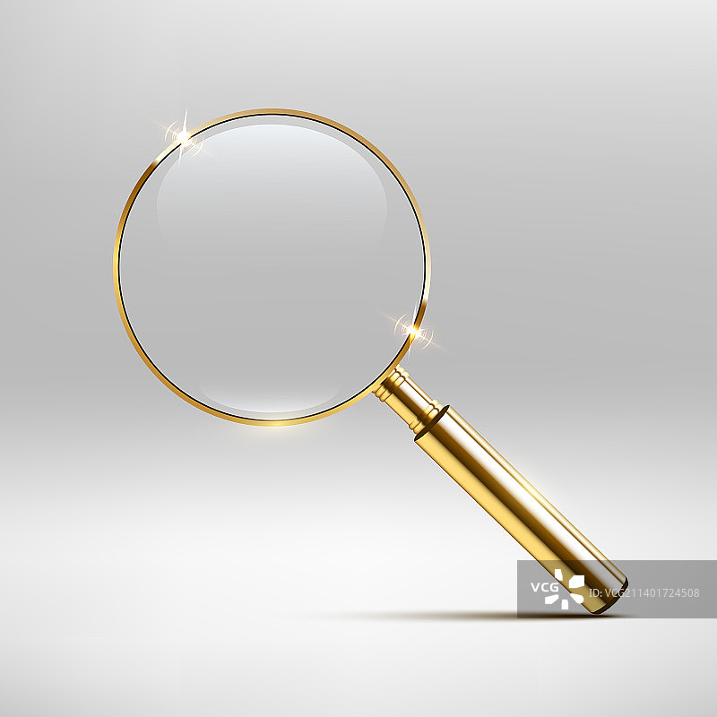 灰色背景上的逼真金色放大镜图片素材
