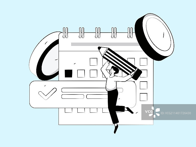 签到人物扁平矢量概念运营插画图片素材