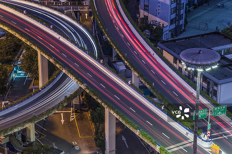 上海环形立交桥高架路夜景图片素材