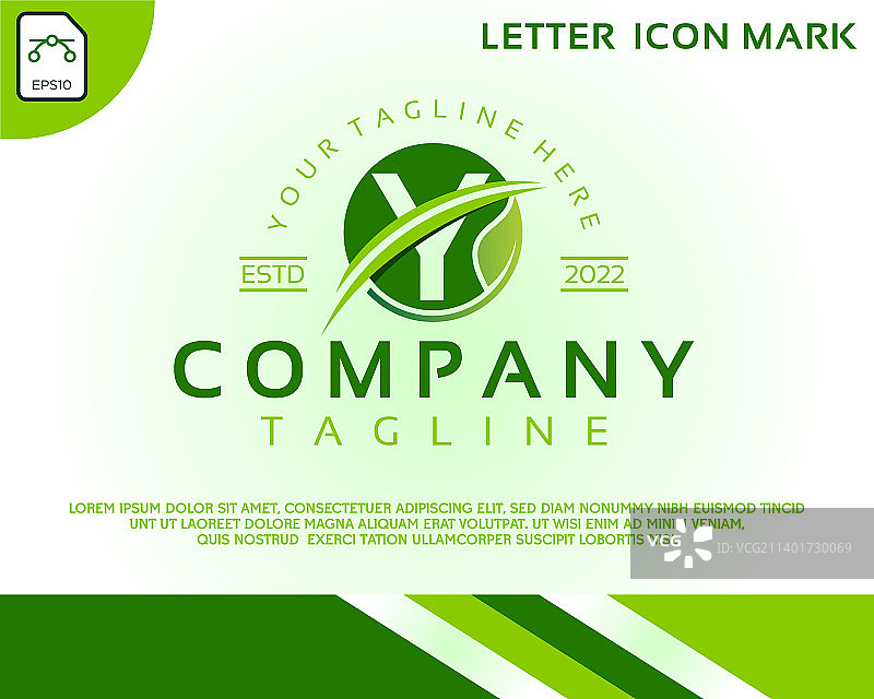 带有字母Y模板设计的绿色生态Logo图片素材