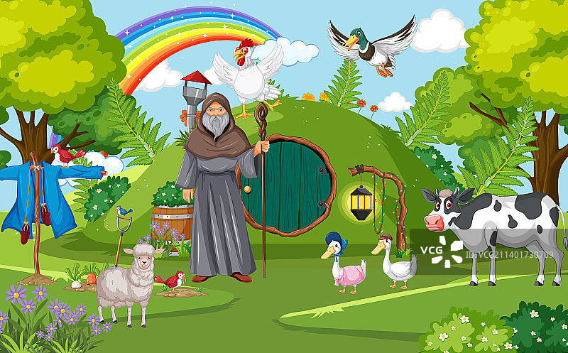 中世纪卡通人物的魔法场景图片素材