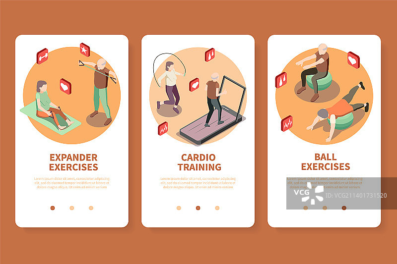 老年人健身2.5D等距APP设计图片素材